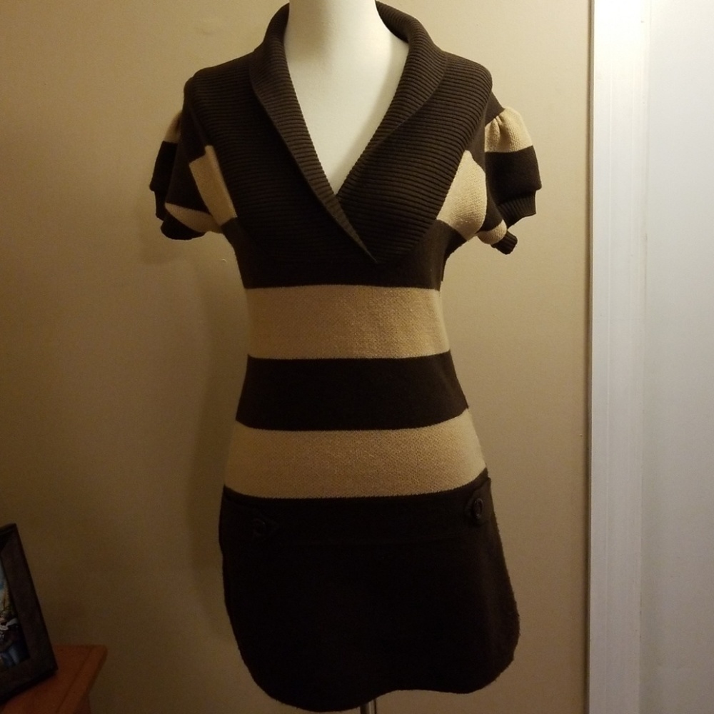 Smock Neck Brown Dress